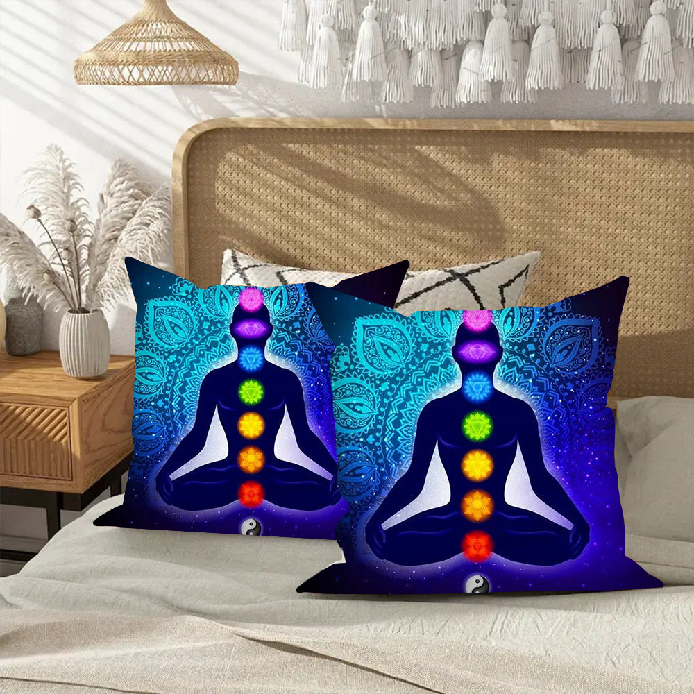 Two-Pack of Yoga Meditation Chakra Art Throw Pillow Covers, 45.72x45.72 cm, Made with a Soft Polyester Blend, Easy to Clean in the Washing Machine, Fade-Resistant, Lightweight Square Cushion Cases for Living Room, Bedroom, Car - Woven Decorative