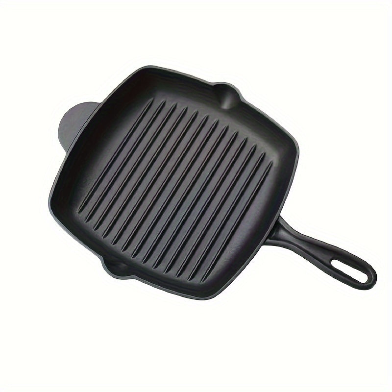 This new large steak frying pan is made of thickened cast iron, making it perfect for use in a new home. It can also be used for frying fish and features a special design that makes it compatible with both gas and electric stoves. The pan has a flat