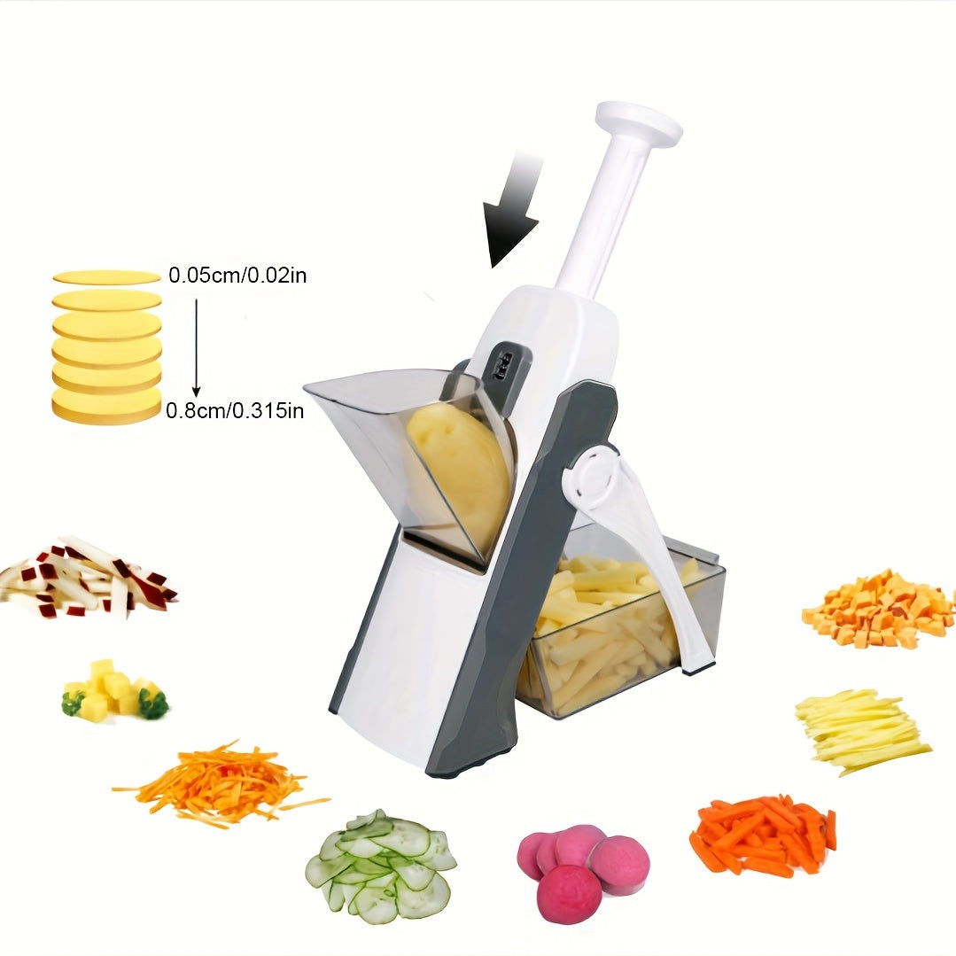 Multi-Functional 5-in-1 Vegetable Chopper: Slice, Dice, Julienne, and Cut Potatoes with Adjustable Thickness (0.1-8mm) in Gray for Quick and Easy Meal Preparation in the Kitchen