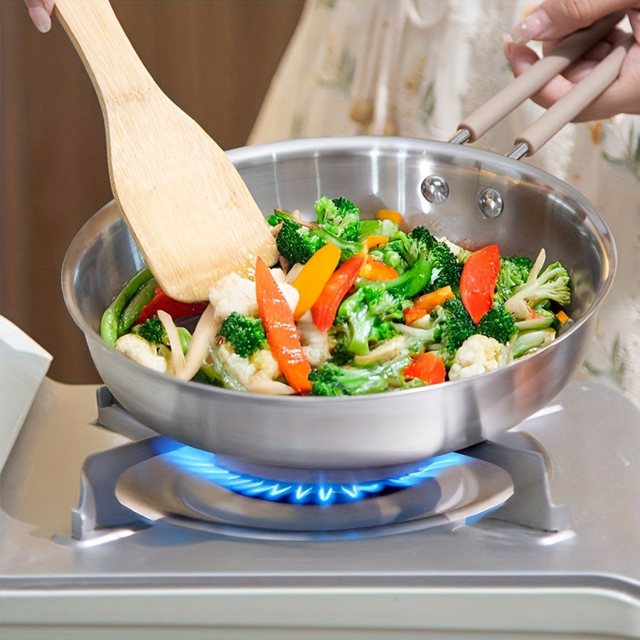 Get ready to revamp your kitchen with the versatile Stainless Steel 3-Layer Frying Pan in 15/13 Inch size. This pan offers even heat distribution, durability, and easy cleaning, making it a must-have for your cooking needs. Dishwasher safe and perfect