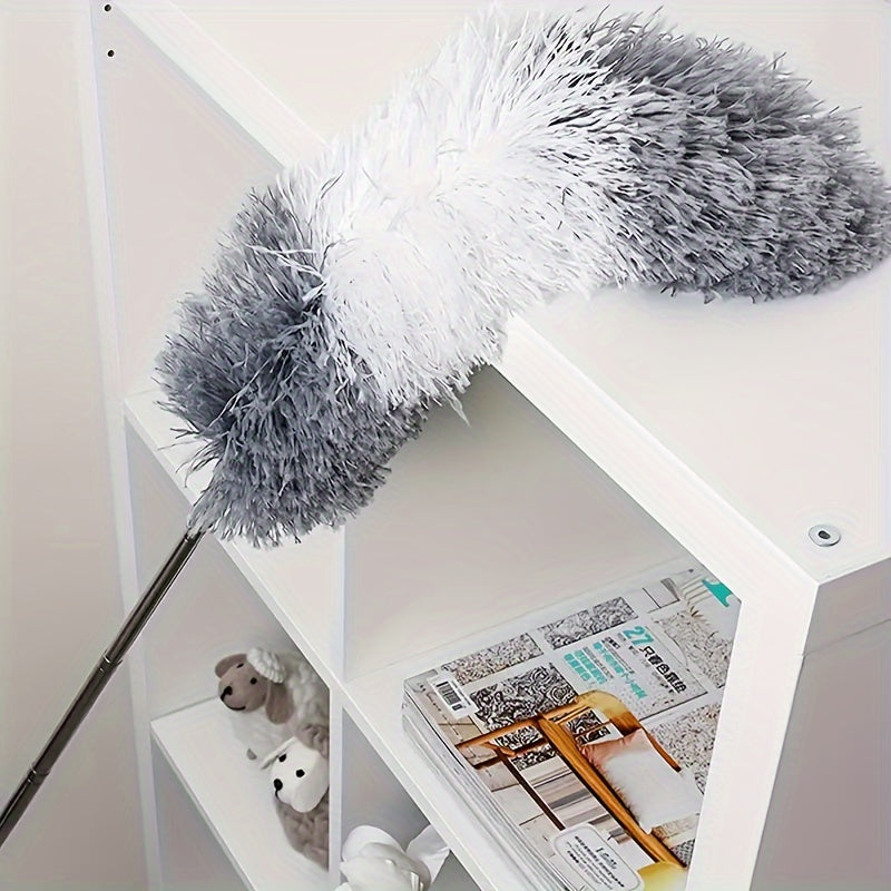 One pack of Microfiber Feather Duster with Extendable Pole, Flexible, and Washable Dust Brush, ideal for cleaning ceiling fans, furniture, and cars. Features a Metal Handle and Resin Head, requiring no electricity or batteries for home and office use.