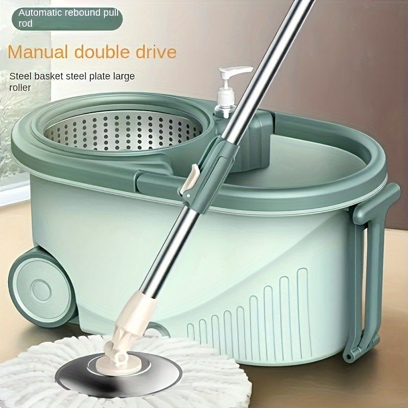 Get your hands on a convenient Hands-Free Cleaning Rotating Mop and Bucket Kit, complete with 2 replacement mop heads. This kit is perfect for both wet and dry use, and is ideal for cleaning hardwood floors, laminate, tiles, and wooden floors. It's the