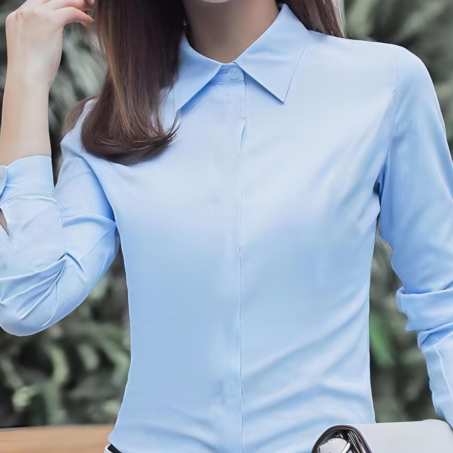 Solid color button front shirt with business formal cuff sleeve, perfect for work and office wear.