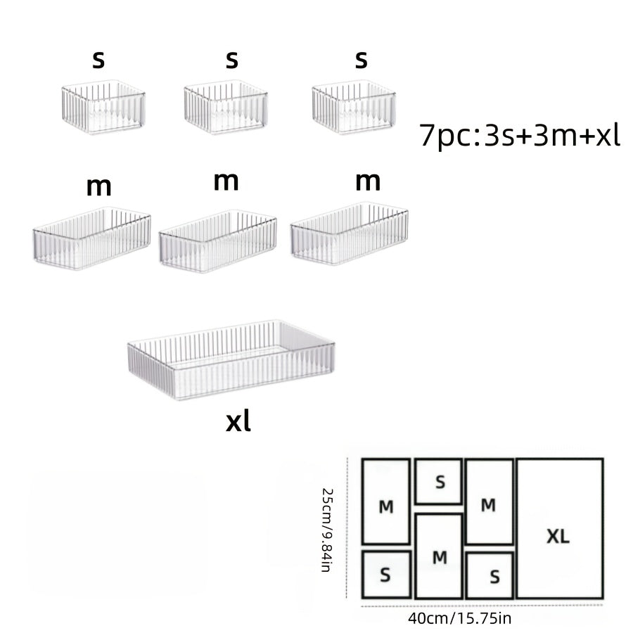 6/7/8pcs set of multi-functional acrylic transparent makeup storage box combinations, suitable for office and home use.