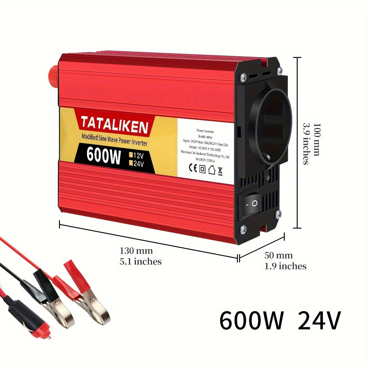 High-power 12V to 220V car inverter with 2500W-600W capacity, ideal for charging phones and tablets.