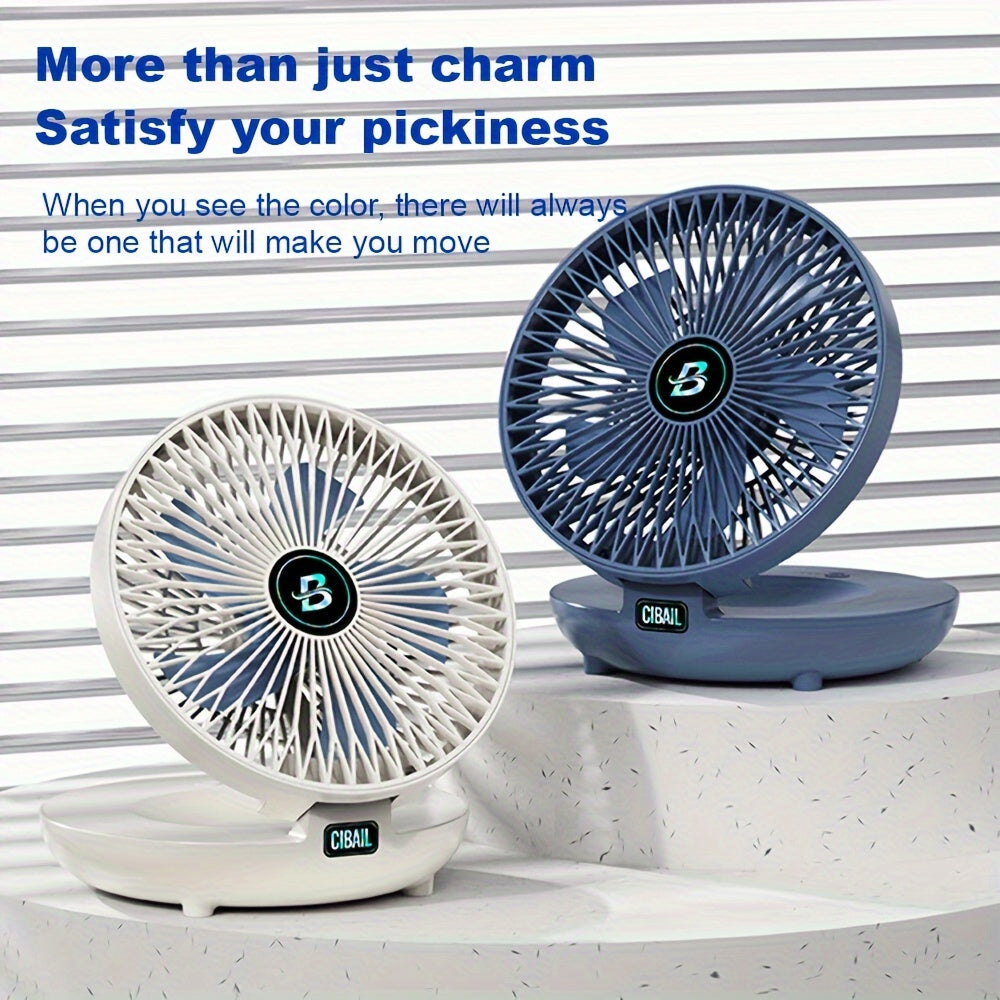 Blue Portable Foldable Fan with Rechargeable Battery - Perfect for Wall Mounting, Air Circulation, RV Camping, Office, Travel and more - A summer essential and must-have back to school supply!