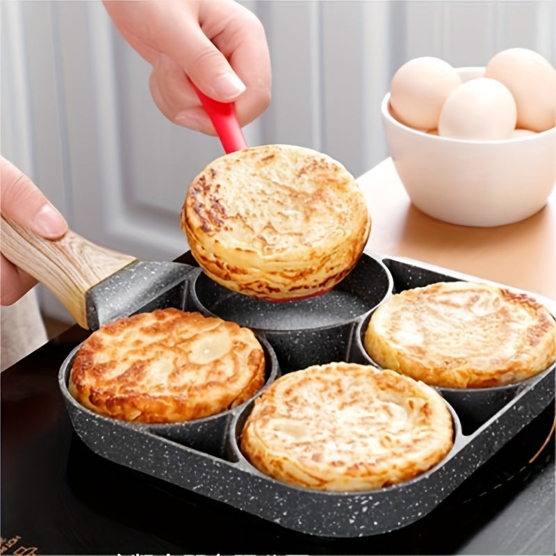 Versatile Breakfast Cooking Pan Set: Includes One Non-Stick Egg Frying Pan, Egg Burger Maker Pan, Four-Burner Split Grill Skillet, and Non-Stick Omelette Pan for Eggs, Bacon, and Burgers