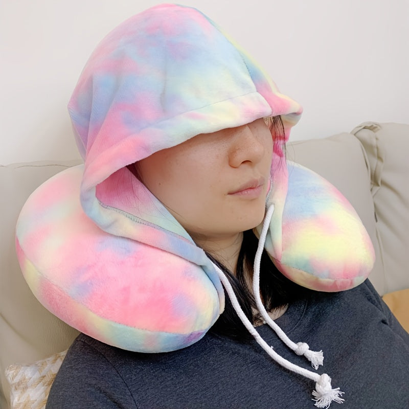 Travel in comfort with this versatile 1pc Particle Hooded U-shaped Neck Pillow, perfect for napping on airplanes.