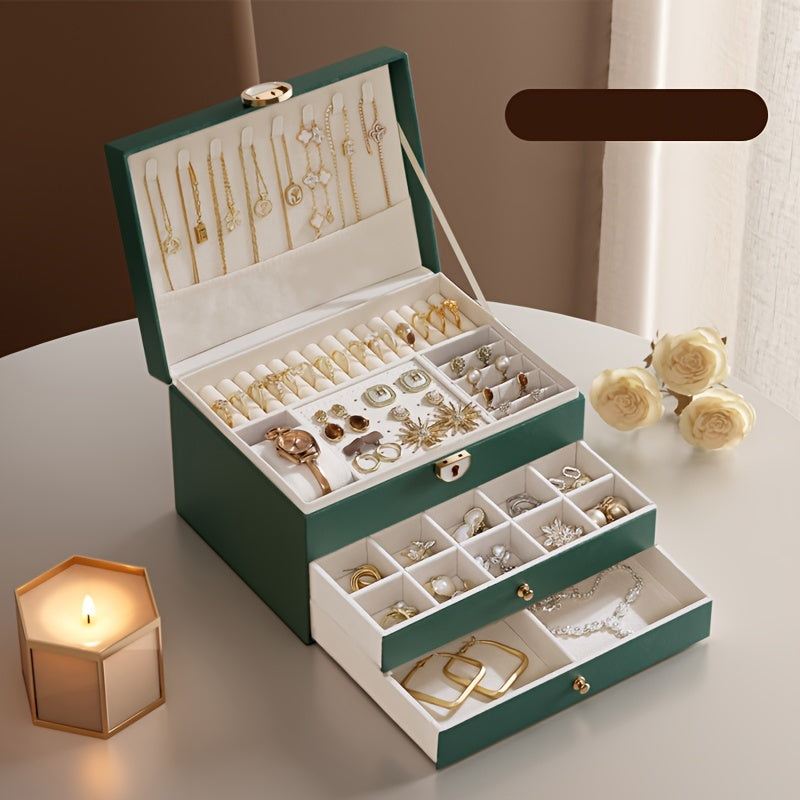 Large capacity jewelry organizer box for all accessories with multiple compartments - luxurious display case for jewelry making.