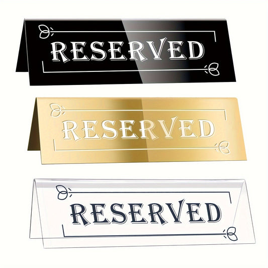 Set of 2 Acrylic Reserved Table Signs - Waterproof, Double-Sided Seating Tents for Weddings, Parties, and Restaurants. Ideal for Guest Reservations, Meeting Chairs.