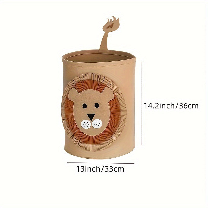 Dimensions of 13.8 inches by 14.6 inches, this cute Cartoon Felt Storage Bucket is ideal for storing children's toys, clothes, and infant items. A great addition to any nursery or play area!