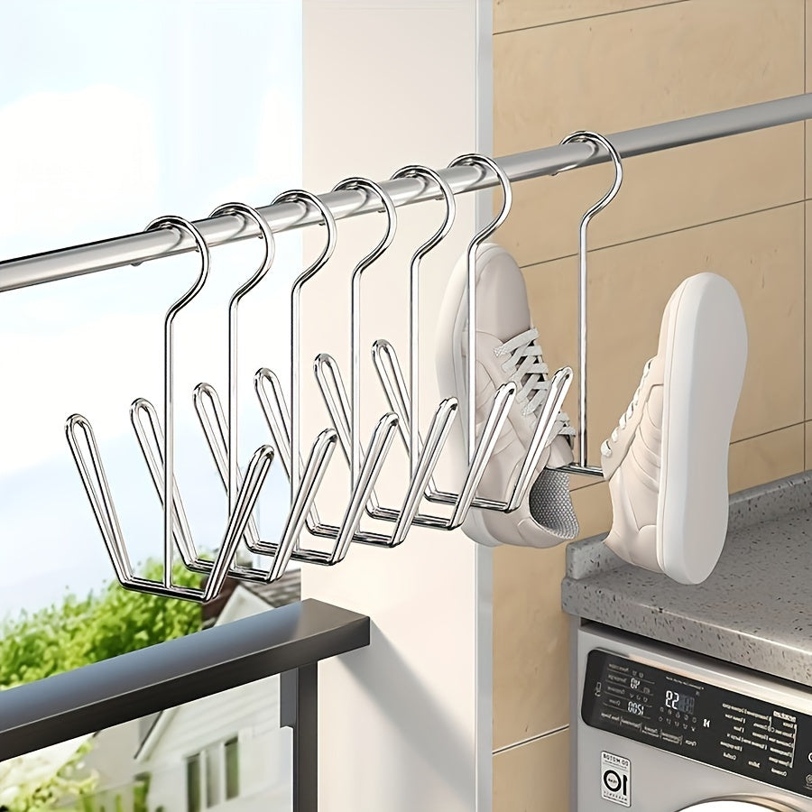 Stainless Steel U-shaped Shoe Drying Rack - Set of 3 or 5 Pieces for Drying Shoes Outdoors. Multifunctional, Windproof, and Simple Design with Hanging Slippers Hook. Perfect for Home Use. Includes Utility Hooks