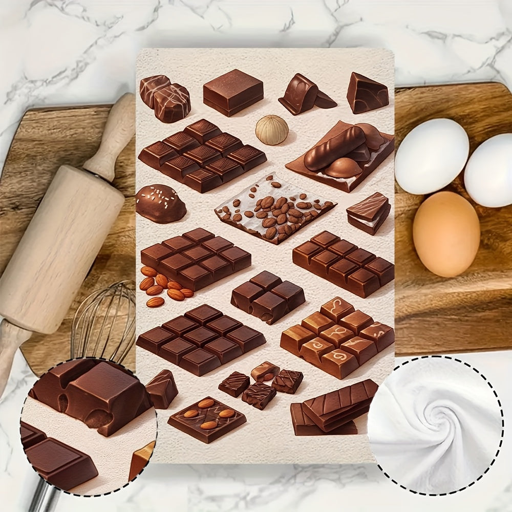 Set of 2 Ultra Soft Kitchen Towels and Gourmet Chocolate Bars for Sweet Tooth, Highly Absorbent Dish Hand Towels for Holiday Decor, Machine Washable, 16x24 Inch - Item Number: 2KYSMF1214045