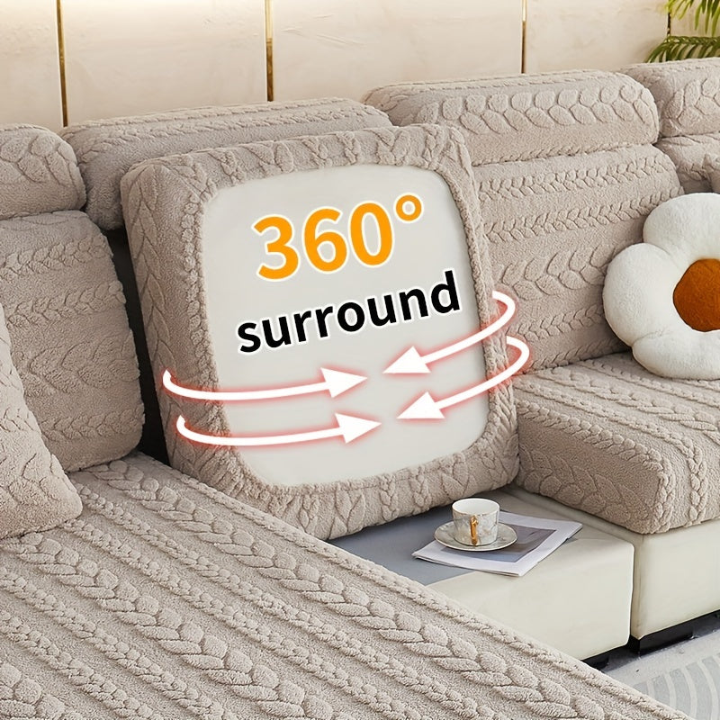 Wheat Sheaf Pattern Plush Sofa Cover, Cat Scratch Resistant, Elastic Fit for 1-4 Seater Sofas, Non-Slip, Machine Washable, Ideal for Multiple Rooms