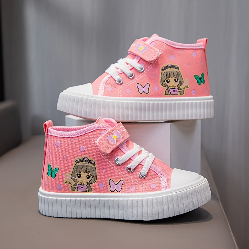 Girls' butterfly print shoes with cute cartoon design, non-slip, perfect for daily and casual wear.