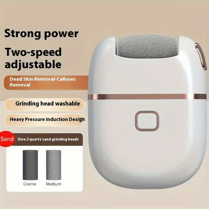 1 Rechargeable Electric Foot Grinder with 3 replaceable heads for smooth exfoliation, USB charging, portable, and easy to use for cracked and dry skin care.