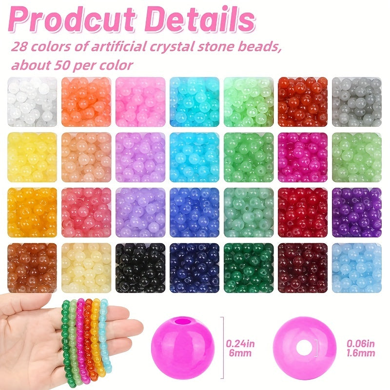 A set of 1400 pieces of 6mm glass beads in 28 different colors, perfect for creating your own jewelry.