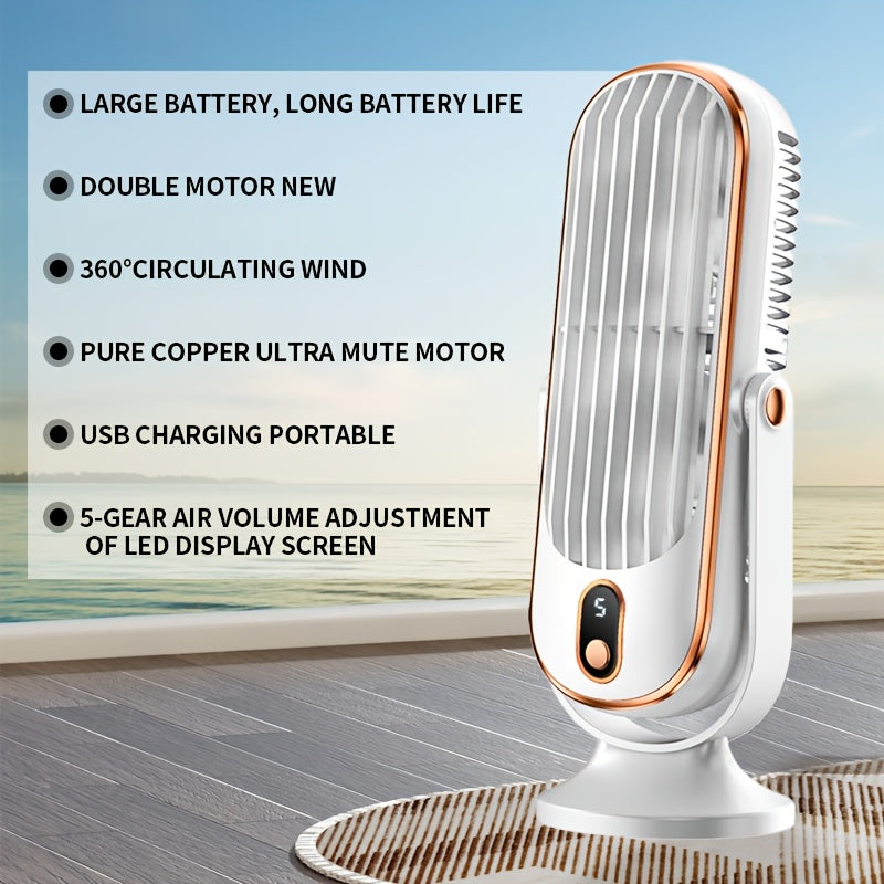 Wireless USB Desktop Fan with 5 Speeds, 360-Degree Oscillation, Energy-Efficient and Quiet, Includes 1200mAh Battery, Ideal for Indoor and Outdoor Use, Travel, and Dormitories.