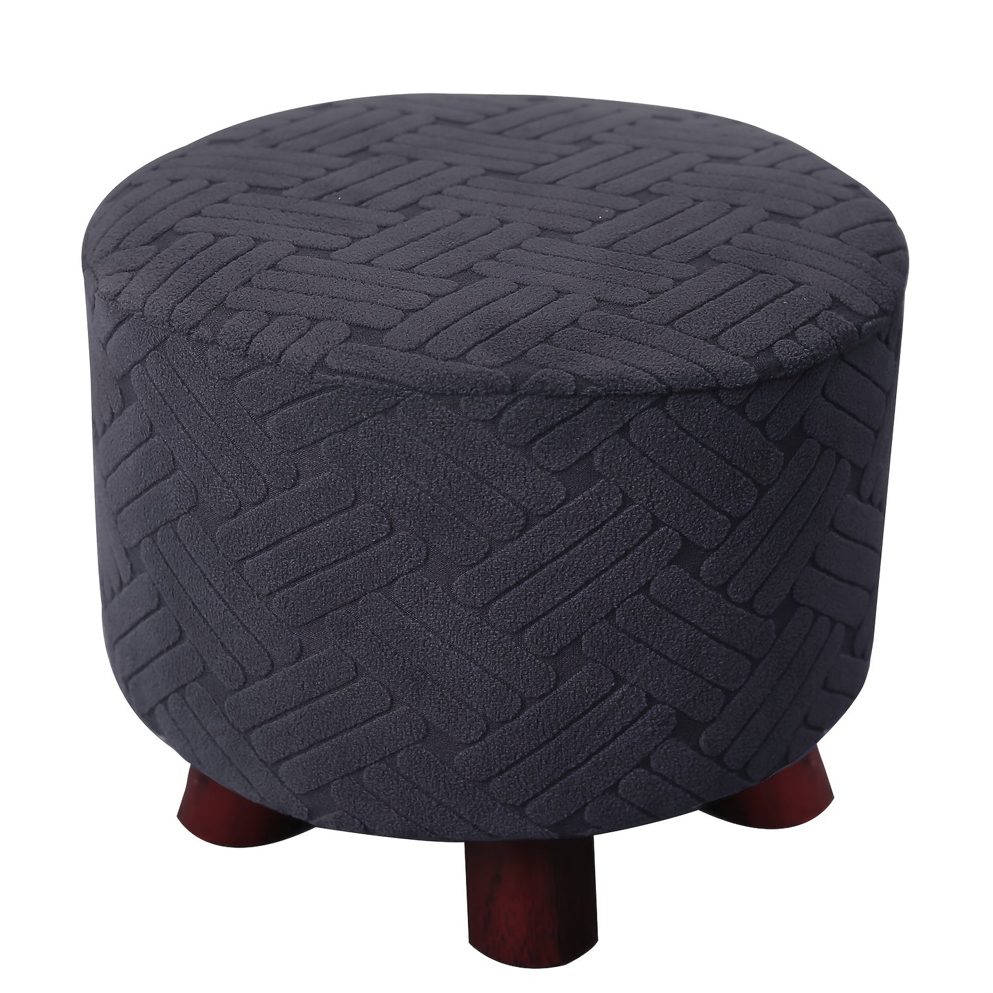 Round Jacquard footrest cover with high elasticity, suitable for foyer, living room, and bedroom. Anti-stain, anti-dust, and resistant to cat scratch and dog claw. Made of 200g plaid fabric, suitable for all seasons.