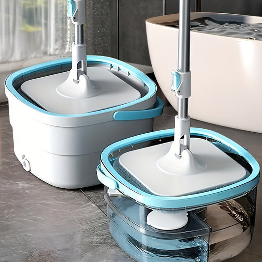 Household Rotating Mop and Bucket Set with 4 Rags Included - Hand Wash Mop for Dust Removal, Dry and Wet Use, Ideal for Hardwood Floors, Tiles, Marble, Home, Kitchen, Bathroom - Cleaning Supplies and Tools