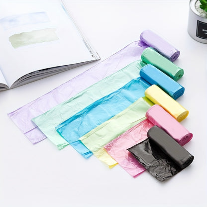 5 Rolls of 100 random color plastic garbage bags, suitable for home use. Kitchen and bathroom disposable garbage bags with a point cut style colored flat mouth.