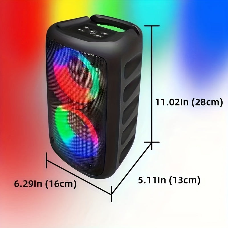 The HY3317 is a 2025 limited edition wireless speaker with crystal-clear sound, powerful bass, and portable features including a wired microphone, colorful lights, wireless 5.0, dual 3-inch