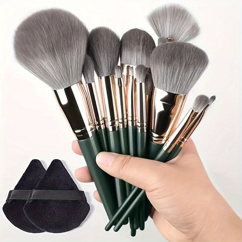 14pcs makeup brushes with soft synthetic bristles perfect for makeup, including brushes for rouge, foundation, eye shadow, and lips. Suitable for beginners to professionals.