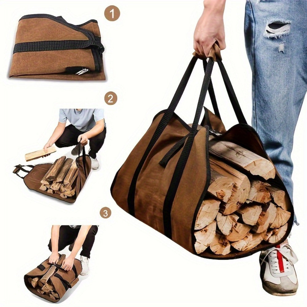 Durable Oxford Cloth Firewood Carrier Bag with PVC - Perfect for Outdoor Activities like Camping, Hiking, and BBQs, Enhances Cozy Home Decor!