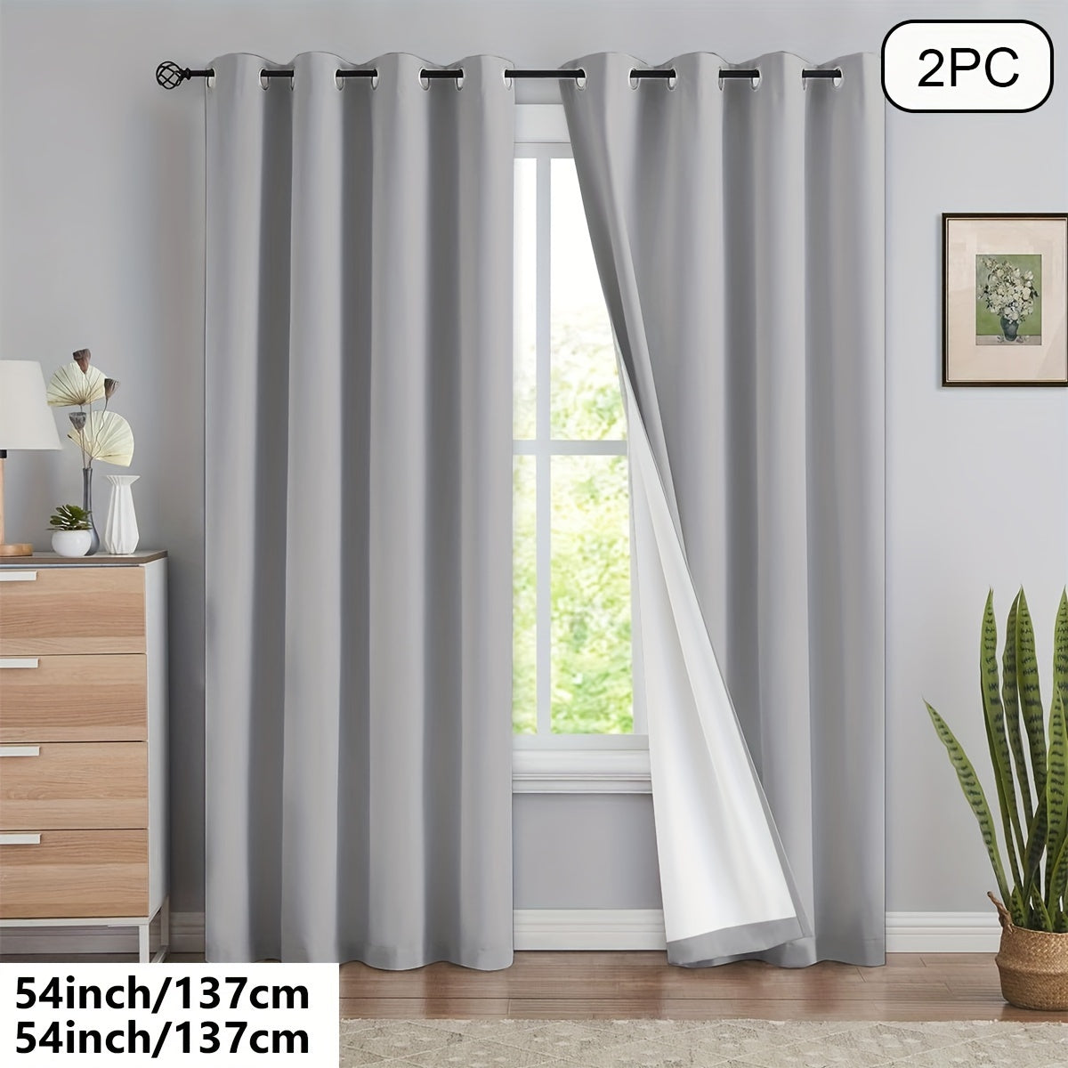 2 blackout curtains for home décor, 100% full blackout with white lining, 54x84 inches, off-white.