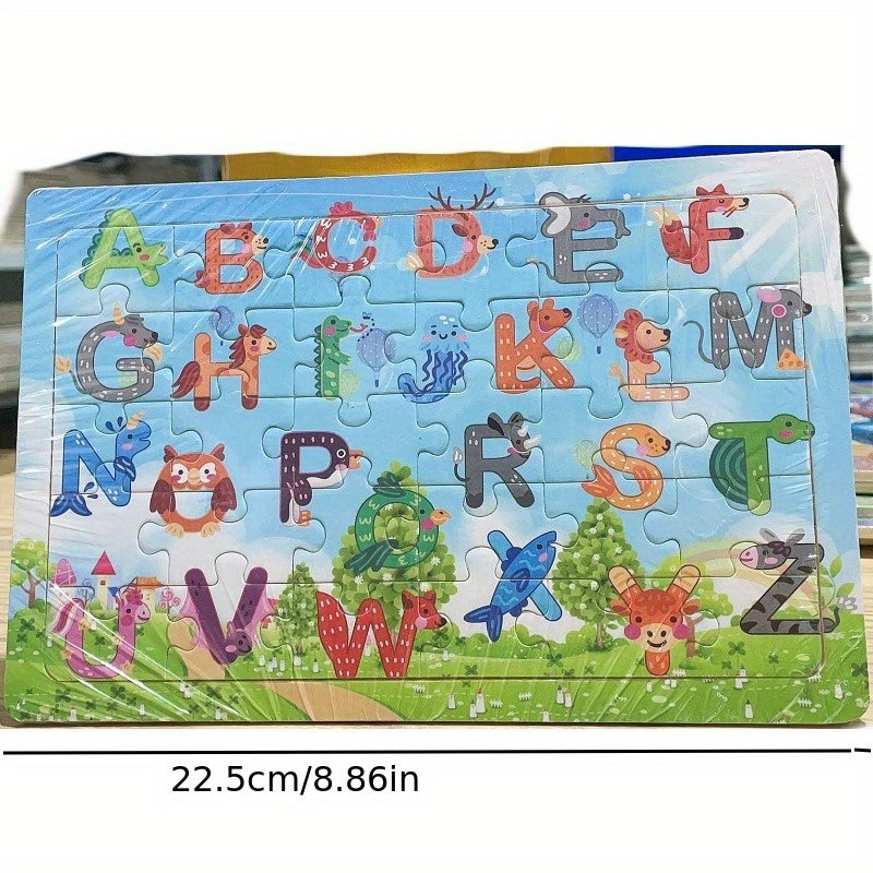 30-piece Wooden Dinosaur Puzzle for Kids - Educational Toy with Thick Bottom Map, Colorful Learning & Brain-Boosting Fun