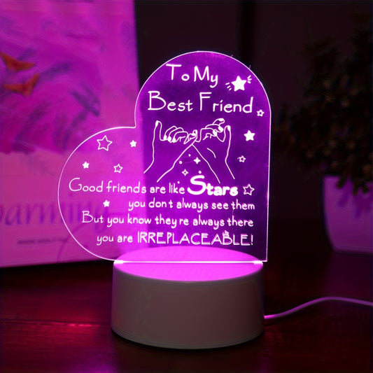 3D LED night light in pink with inspirational message, USB-powered for bedroom decor.