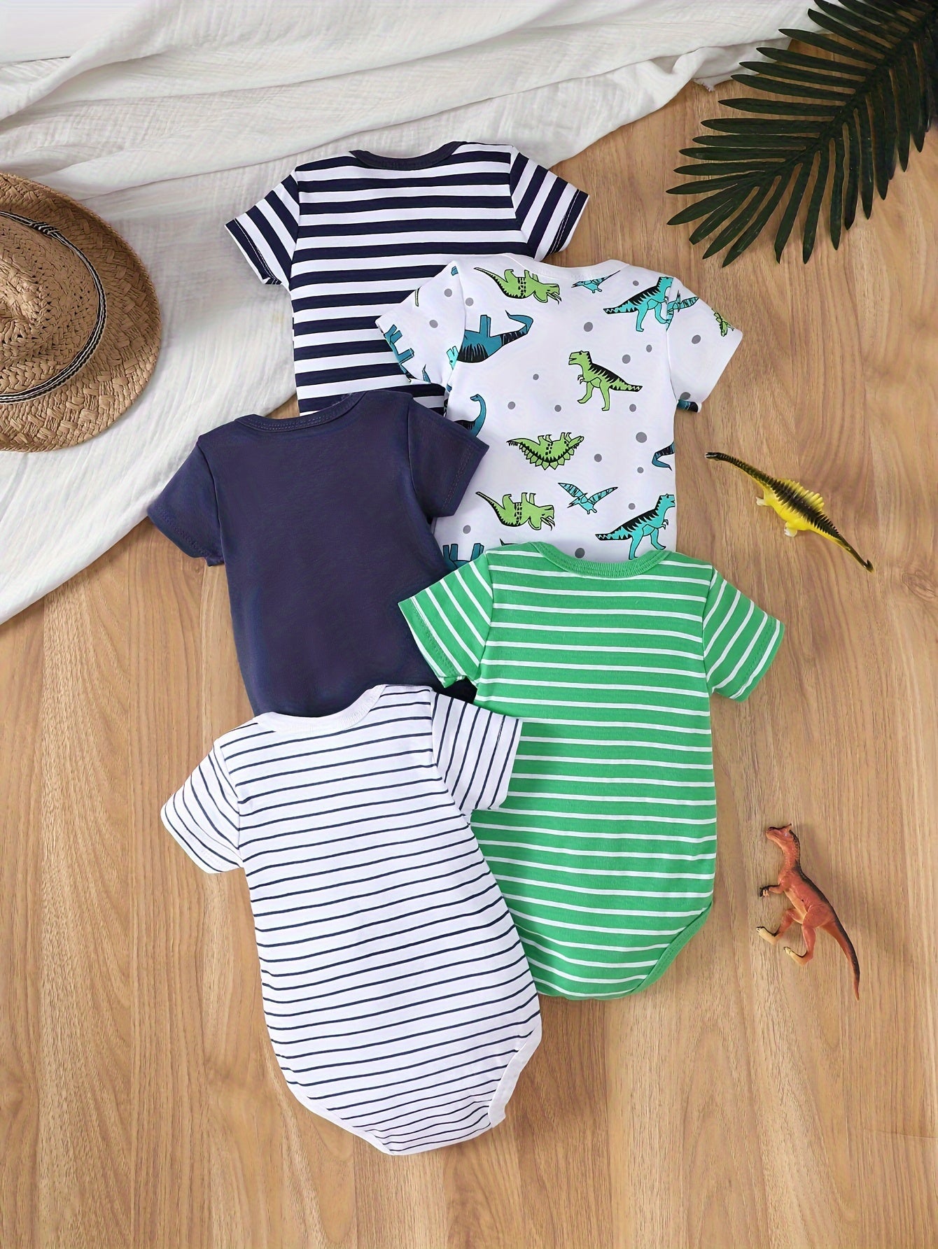 5pcs Baby's Marine Style Cotton Bodysuit, Casual Short Sleeve Romper for Toddler & Infant Boys