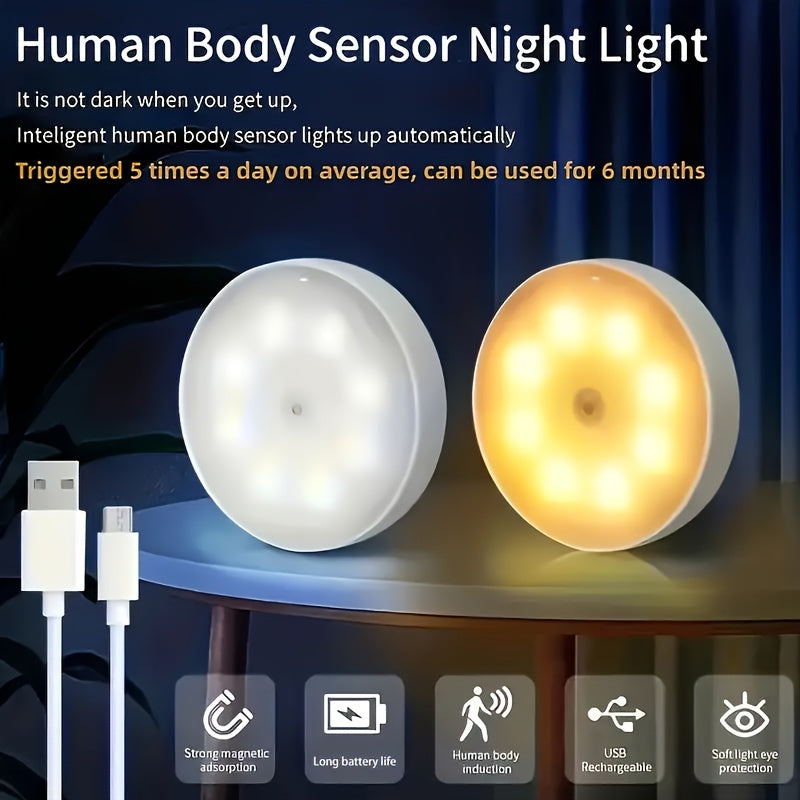 AMill 3-Pack Motion Sensor Step Lights feature rechargeable 250mAh lithium batteries and a polished plastic finish with PVC lamp shade. They are wireless, detachable indoor/outdoor night lights with infrared sensor and USB cable.