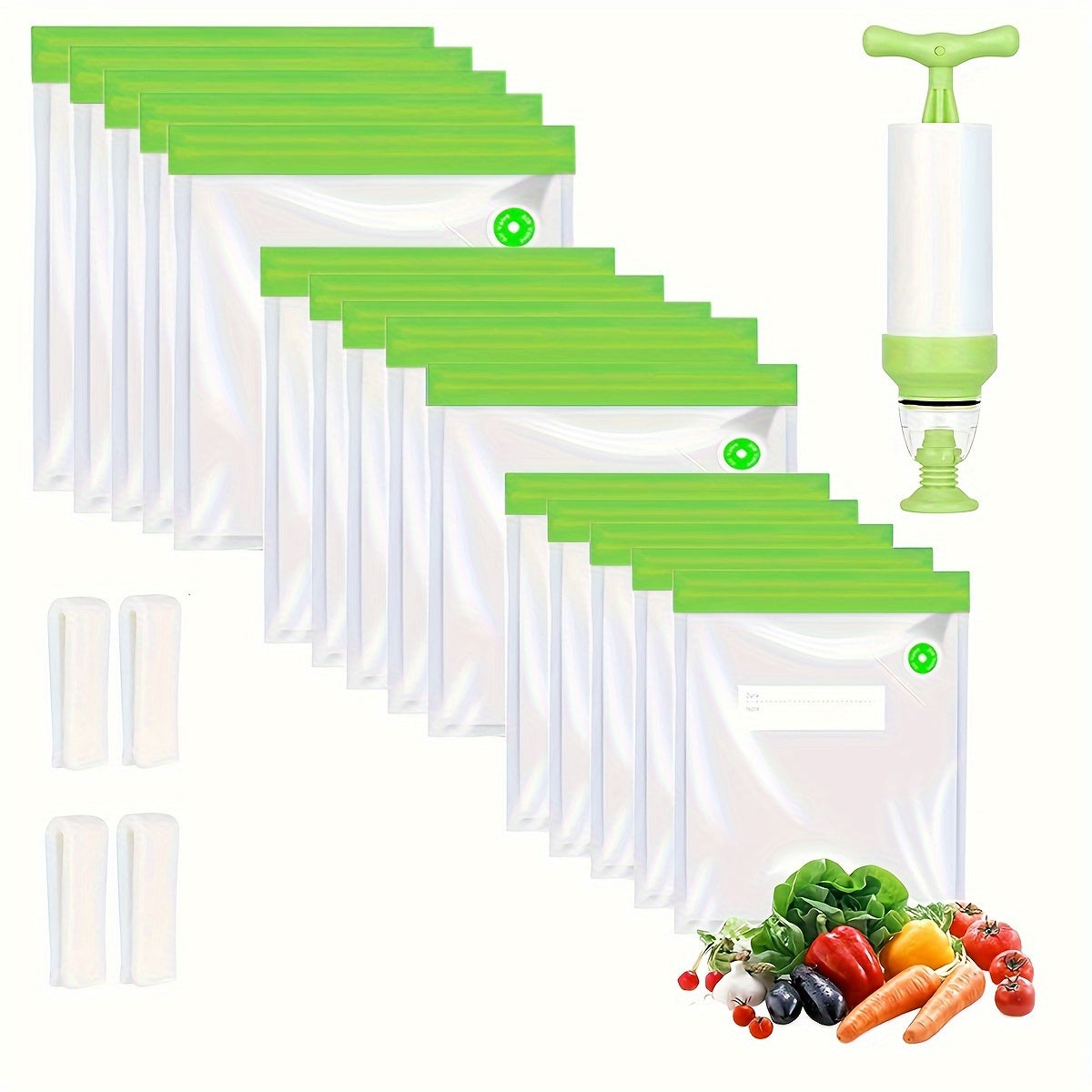 20-Pack Vacuum Food Storage Bags Set with Clips & Hand Pump by EFILNEERG - Self-Sealing Plastic Zipper Bags for Preserving Freshness & Meal Preparation - No Electricity Required, Food-Safe - Perfect for Holiday Use