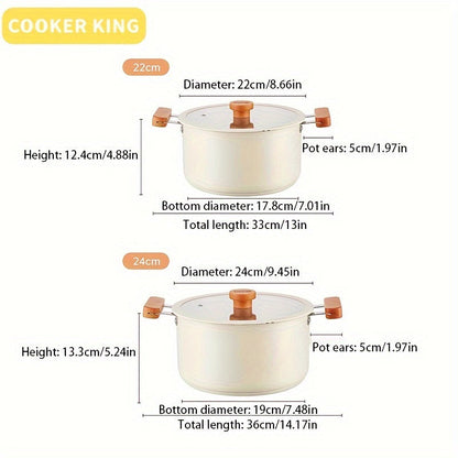 The Stainless Steel Stockpot from COOKER KING holds 5.6L, making it a Large Soup Pot with Lid and Double Handles. It is Non-Coated and Induction Compatible, perfect for making Stews and Soups. The pot has a 22cm diameter.