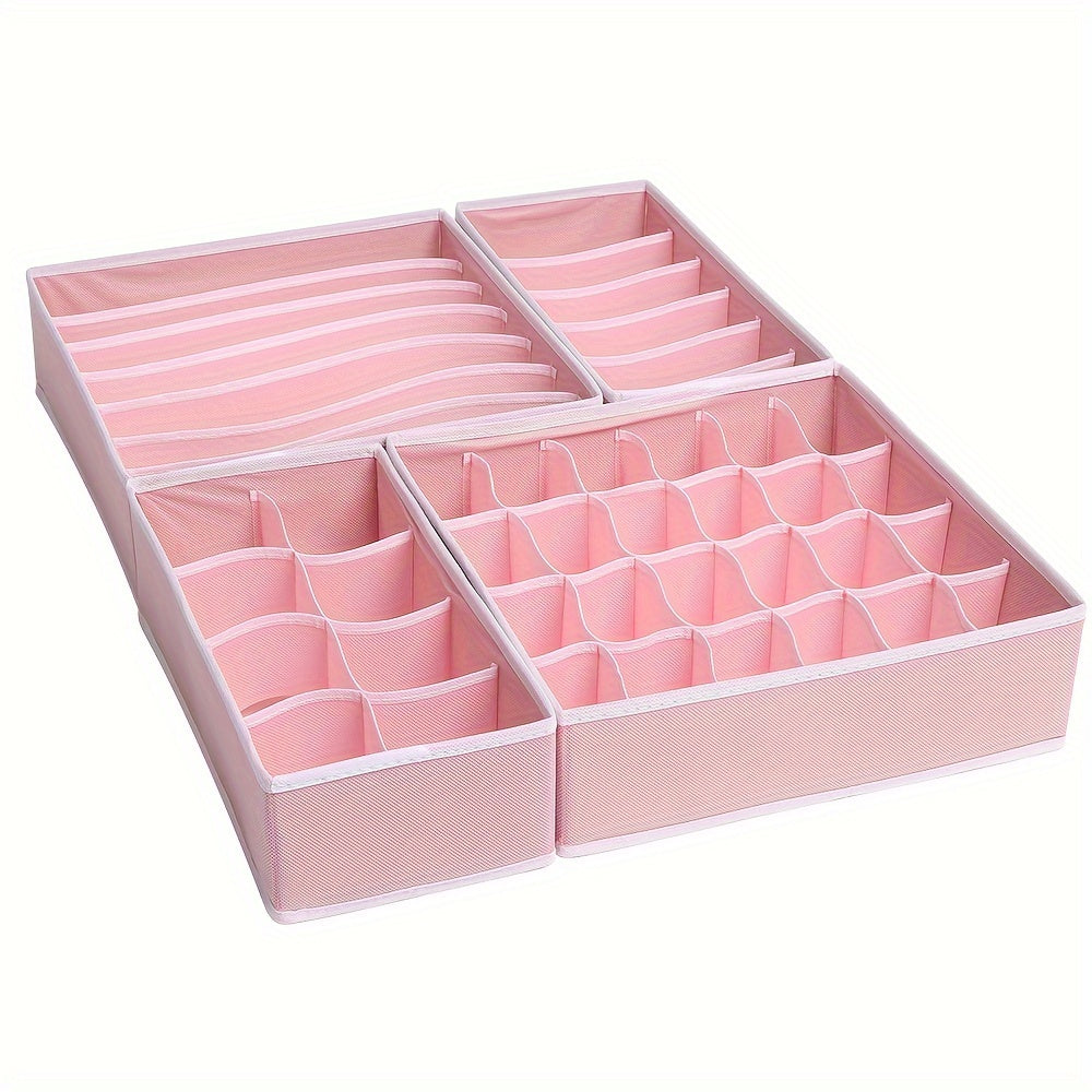 Set of 4 Foldable Fabric Drawer Dividers in Pink - Organize Socks, Underwear, Bras, Panties, and Scarves in Your Closet - Adjustable and Space-Saving Storage Solution for Home and Dorm - Versatile Organizer with Breathable Material for Clothes Storage