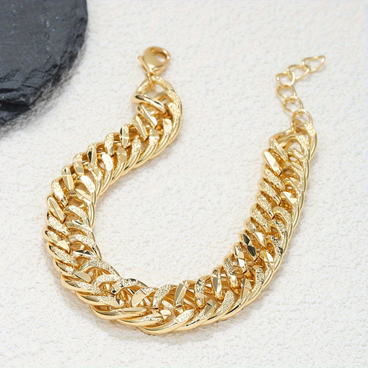 Old-School Cool Thick Chain Bracelet, Cuban Link Fashion Jewelry for Women, 18K Gold Plated