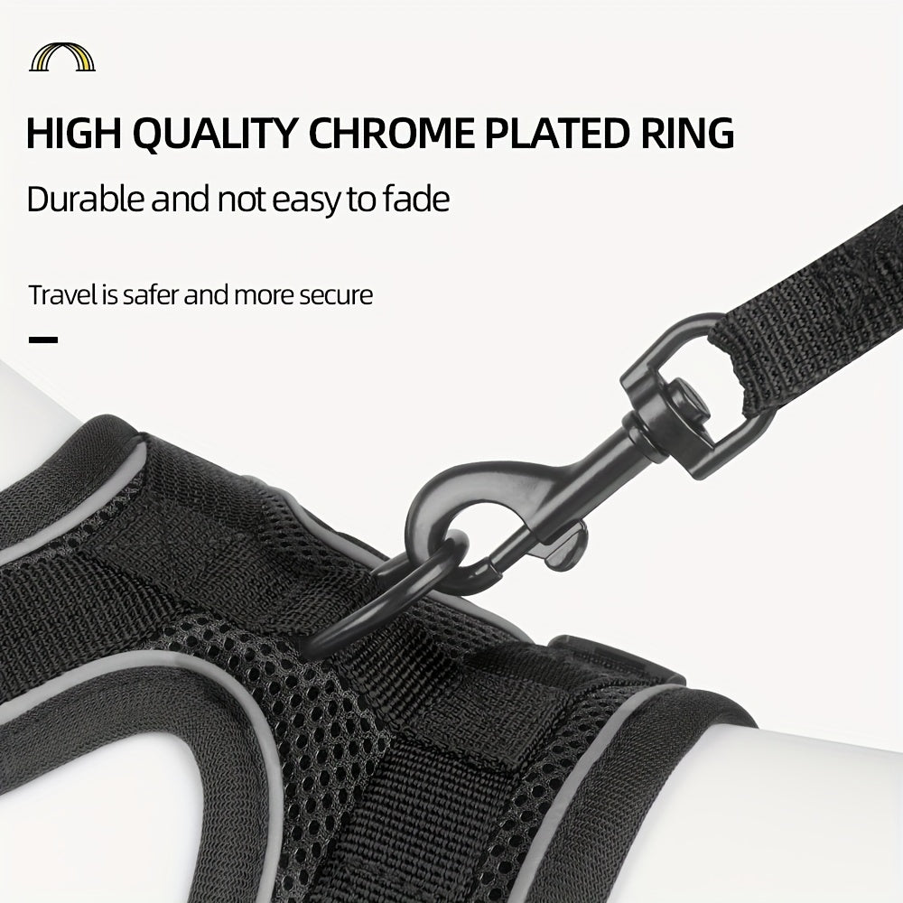 Reflective, breathable vest-style cat harness set with walking rope for outdoor walks and training.