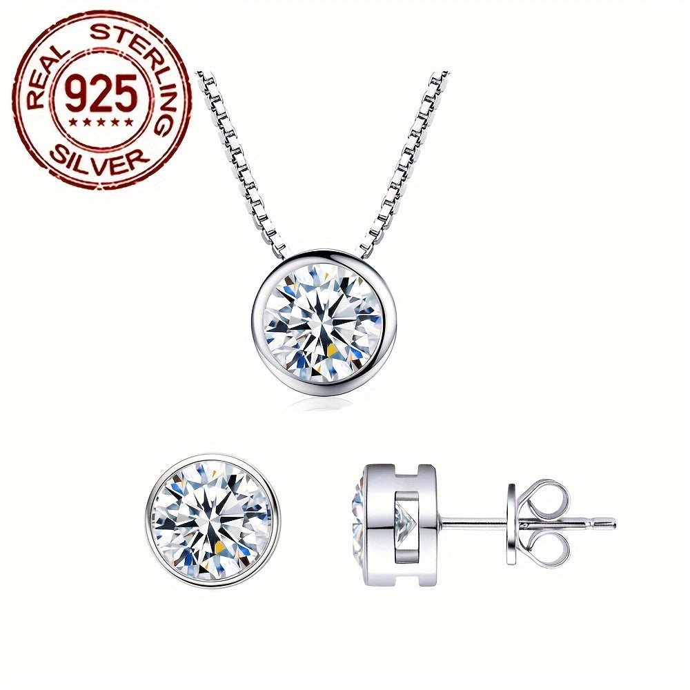 Stunning Sterling Silver Jewelry Set featuring Sparkling Cubic Zirconia - Includes Hypoallergenic Stud Earrings and Necklace, Ideal for Special Occasions such as Holidays, Birthdays, Graduations, and Evening Events - A Thoughtful Gift for Women, Elegant