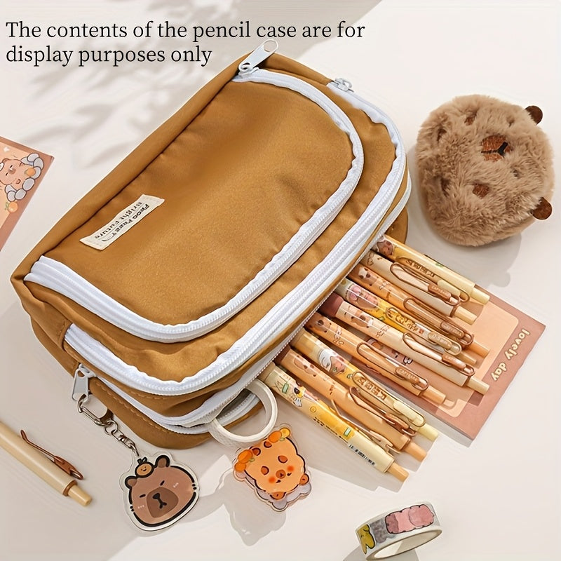 Large capacity pencil case with transparent window, durable Oxford fabric, perfect for students & office essentials.