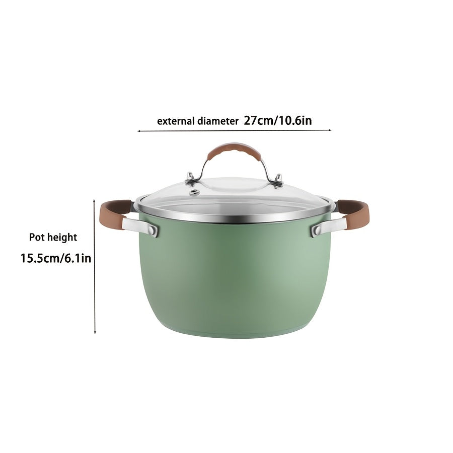 A set of two Stainless Steel Cooking Pots, featuring a Silicone Double Ear design for easy handling. The set includes one Pot and one Pot Lid, both equipped with Silicone Handles and Rivet Reinforcement for added durability. These pots are designed to be