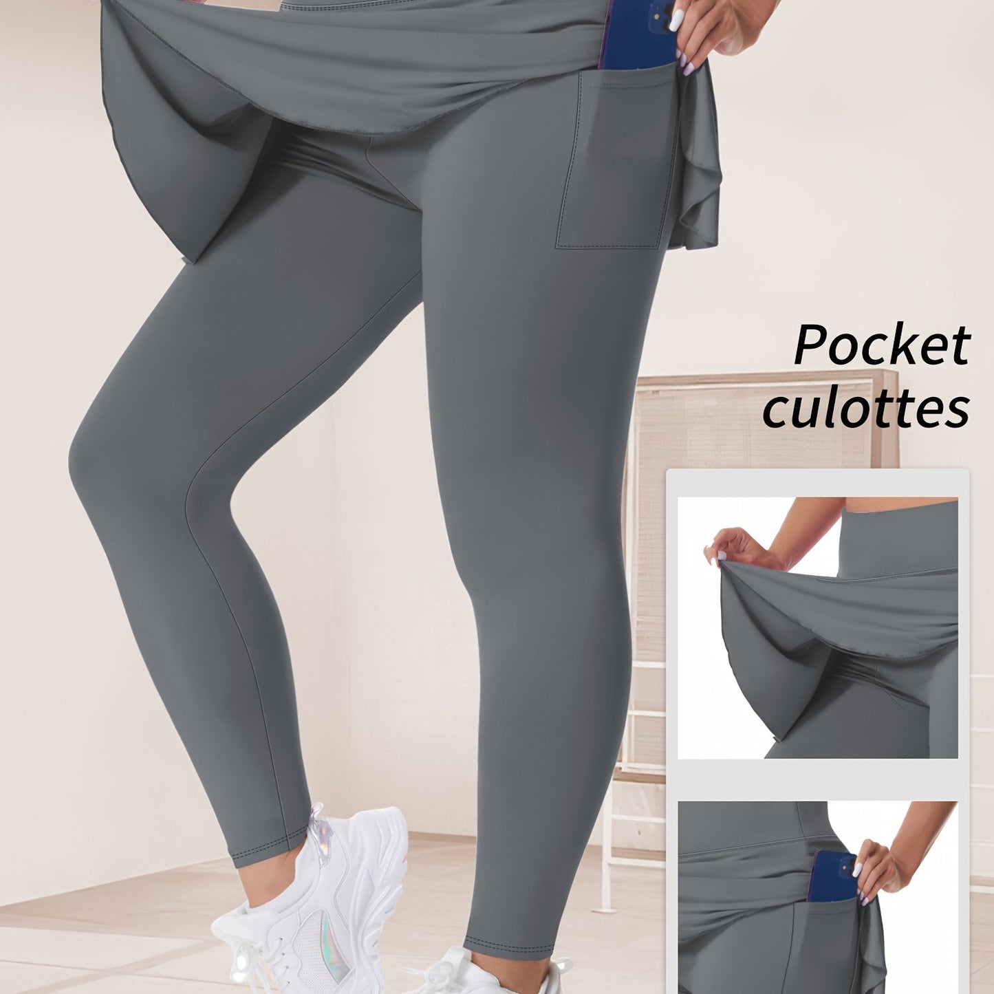 Women's Plus Size Solid High Rise Running Yoga Leggings with Pockets for Spring/Autumn