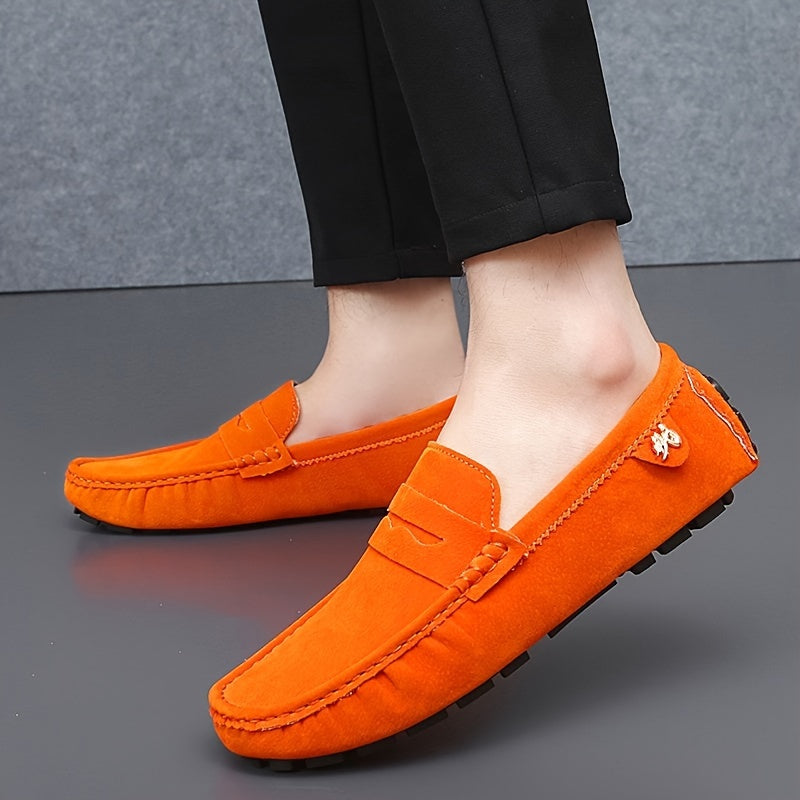 Microfiber loafers with solid color, rubber sole, and polyurethane insole for all-season comfort in casual, party, and wedding activities.