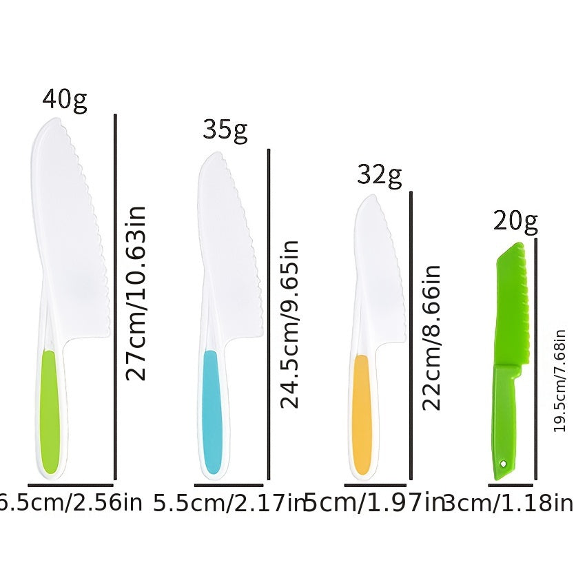 Set of 4 SafeCut Plastic Knives for Cutting Fruit and Cake, Non-Serrated, Safe for Food Contact, Essential Kitchen Tools