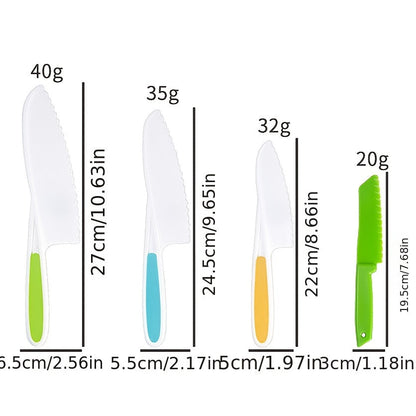 Set of 4 SafeCut Plastic Knives for Cutting Fruit and Cake, Non-Serrated, Safe for Food Contact, Essential Kitchen Tools