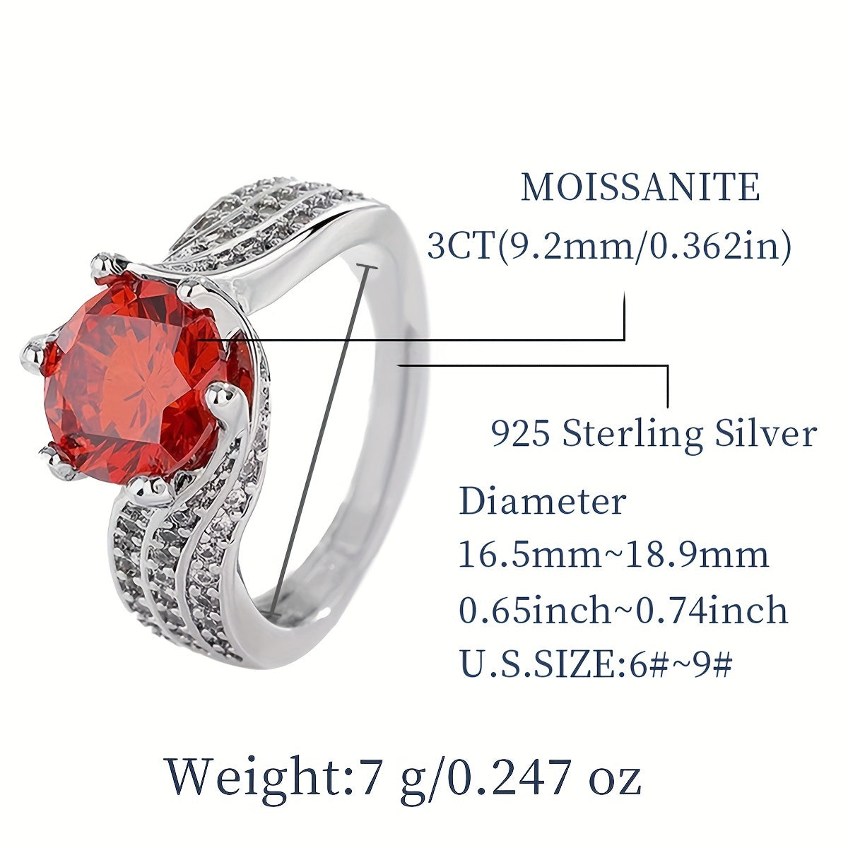 925 Sterling Silver Wide Ring with Inlaid Rare Red Moissanite, perfect for important occasions. This exquisite piece of light luxury jewelry is designed for females and comes with a certificate and box.