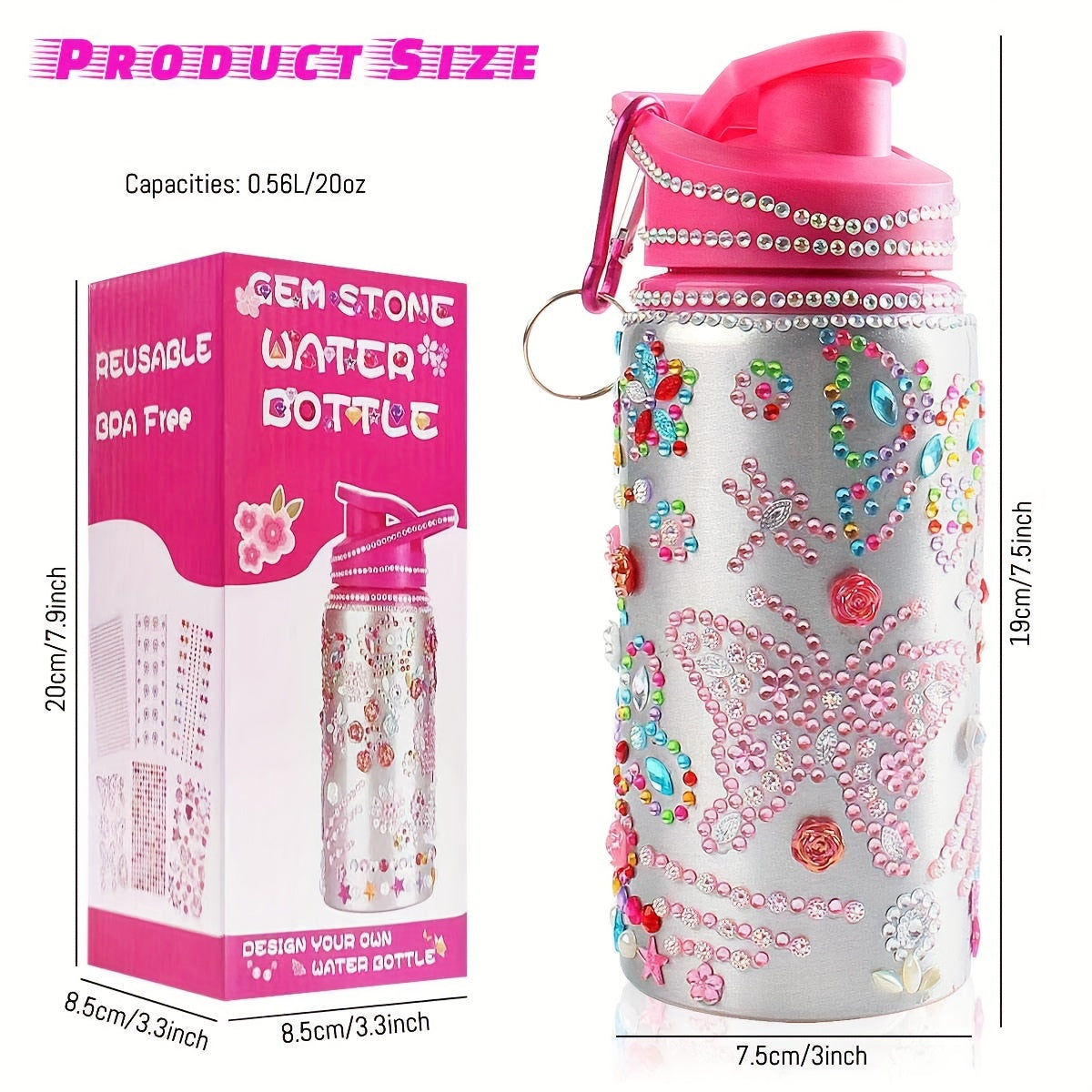 DIY Rhinestone Glitter Suv Shishasi: Shaxsiylashtirish, Qayta ishlatiladigan, BPA-siz, 20 Oz, Qiziqarli Qo'l Ishlari Faoliyati.