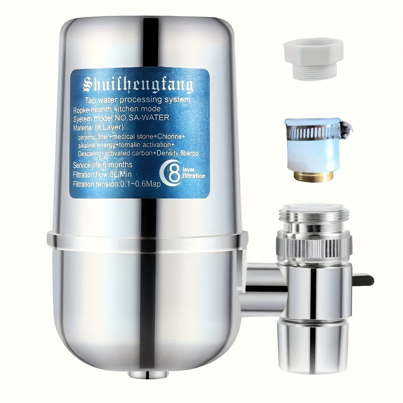 Household water purifier with electroplated finish for wholesale. Perfect for kitchen use, this faucet filter effectively filters tap water.