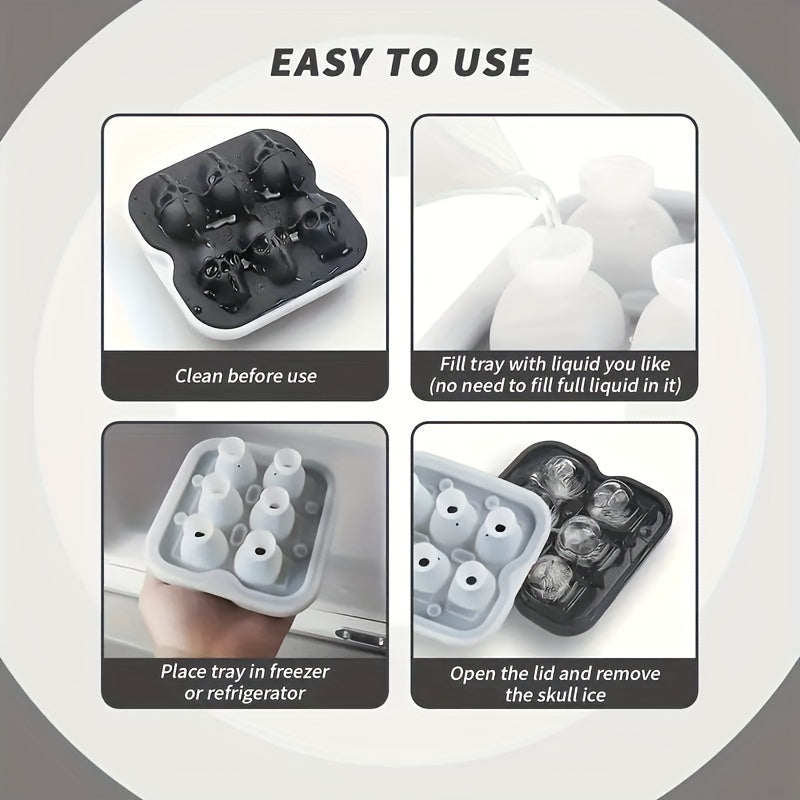 Silicone Ice Cube Tray in the Shape of a Skull - 6 Sections for Whiskey, Jelly & Candy - Great for Halloween Gathering & Must-Have for Every Kitchen