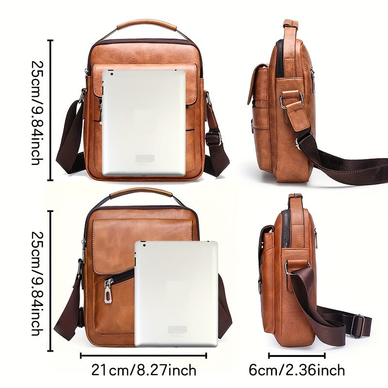 Men's large capacity crossbody bag with adjustable strap for daily commute and travel. Features multi-pocket design for business casual use, durable solid color with inner and outer pockets